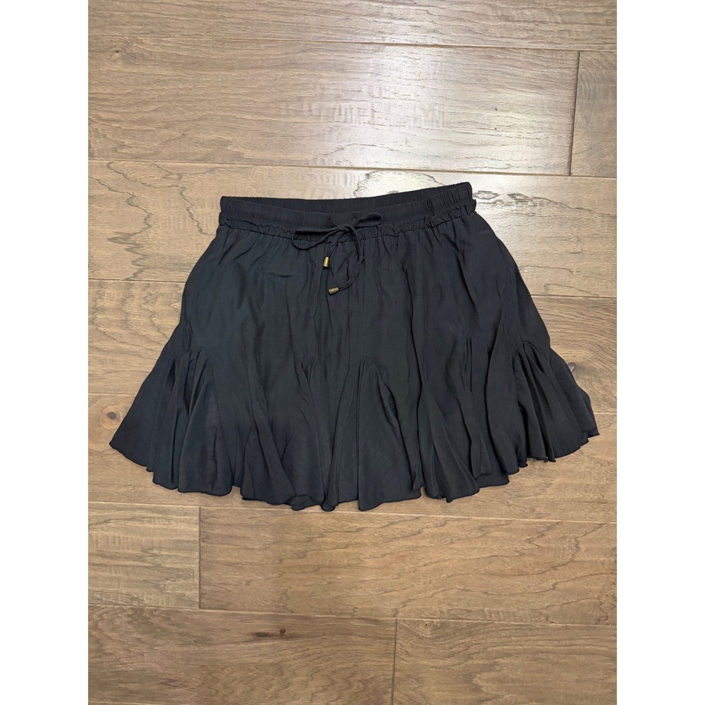 Entro Skort Women M Black Rayon Textured Ruffle Mini Relaxed Skirt Shorts Boho